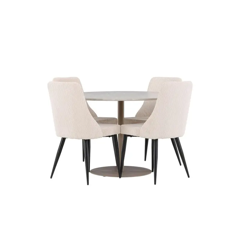 Essgruppe Esstisch Lycke Ø110cm mit Stühlen Leone aus Cord
