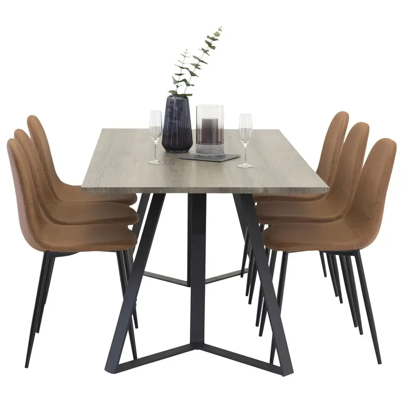 Essgruppe Esstisch Marina 180*90cm mit Stühlen Polar Aus Kunstleder