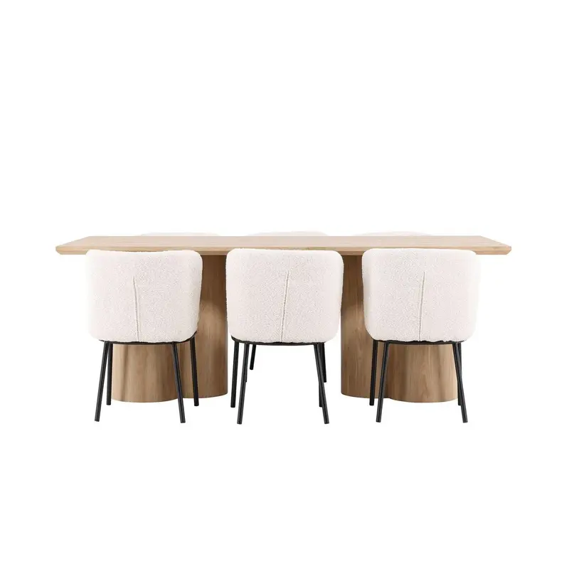 Essgruppe Esstisch Olivia 210*100cm mit Stühlen Agnes aus Teddy-Boucle