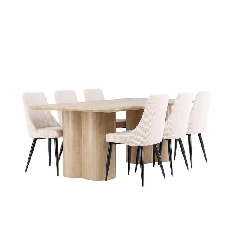 Essgruppe Esstisch Olivia 210*100cm mit Stühlen Leone aus Cord