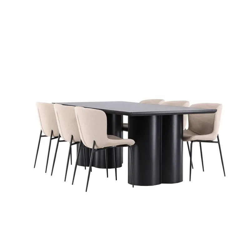 Essgruppe Esstisch Olivia 210*100cm mit Stühlen Modesto aus Teddy-Boucle