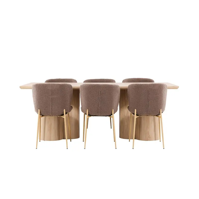 Essgruppe Esstisch Olivia 210*100cm mit Stühlen Modesto aus Teddy-Boucle