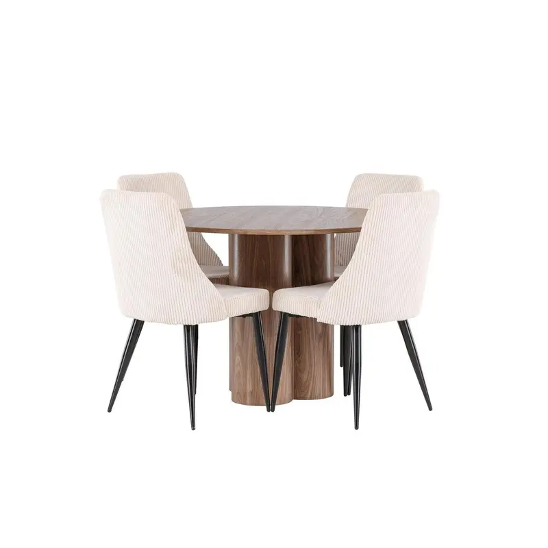 Essgruppe Esstisch Olivia Ø110cm mit Stühlen Leone aus Cord