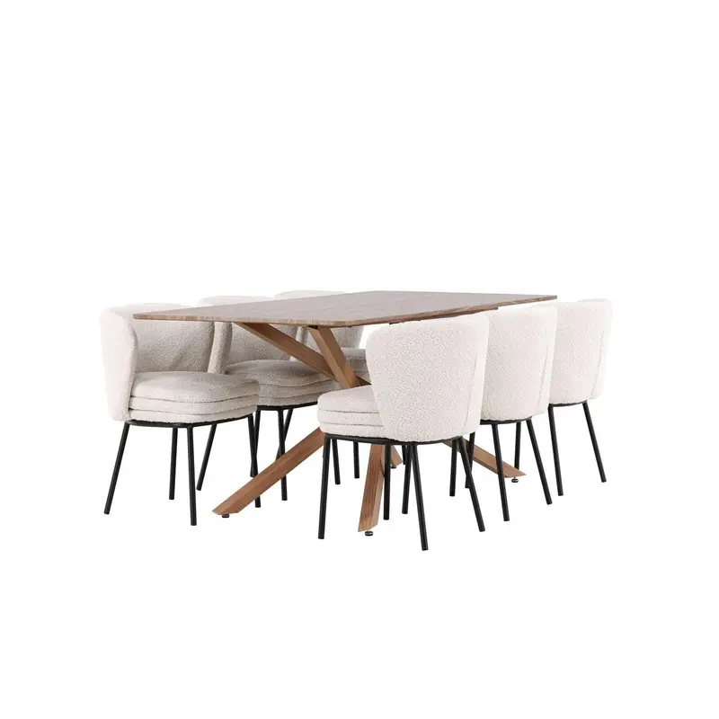Essgruppe Esstisch Piazza 180*90cm mit Stühlen Agnes aus Teddy-Boucle