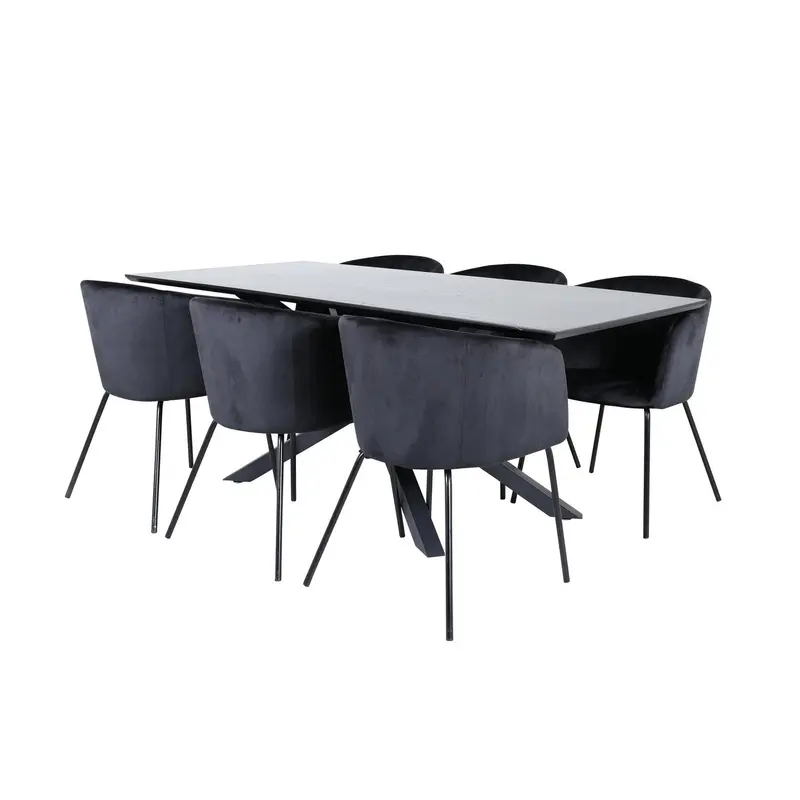 Essgruppe Esstisch Piazza 180*90cm mit Stühlen Berit aus Samt