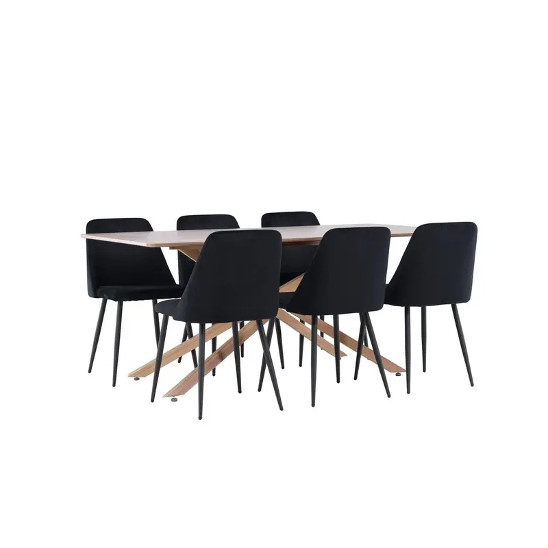 Essgruppe Esstisch Piazza 180*90cm mit Stühlen Night aus Samt