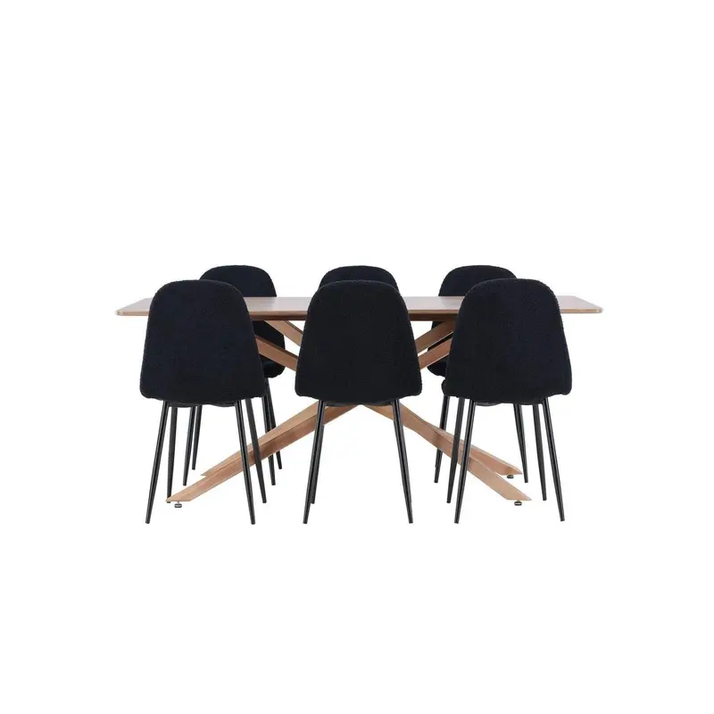 Essgruppe Esstisch Piazza 180*90cm mit Stühlen Polar aus Teddy-Boucle