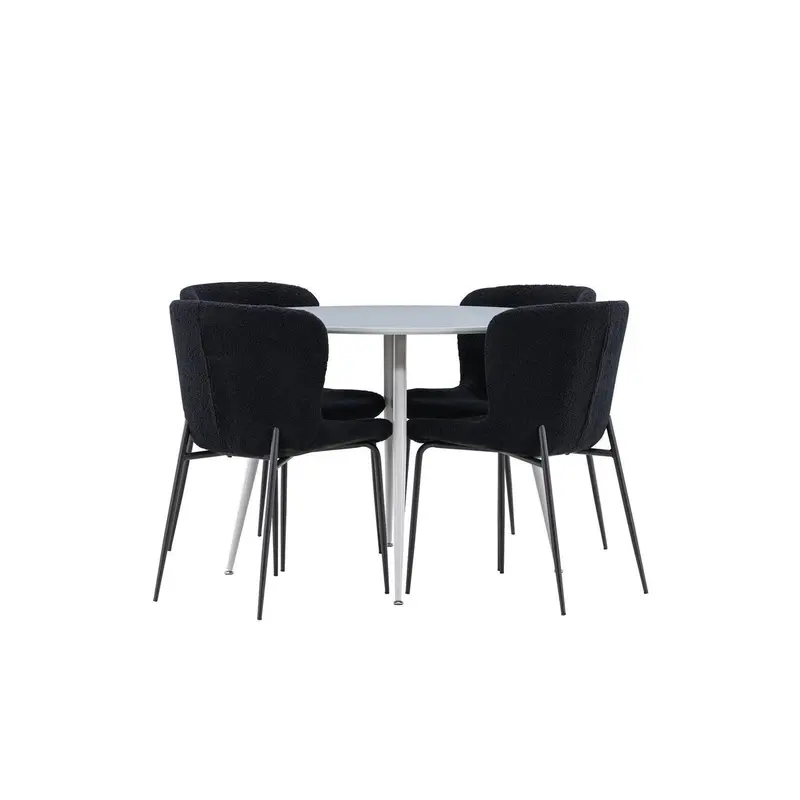 Essgruppe Esstisch Plaza Ø100cm mit Stühlen Modesto aus Teddy-Boucle