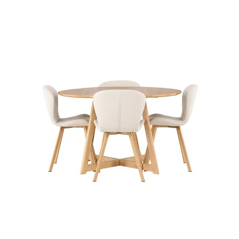 Essgruppe Esstisch Yakidon Ø120cm mit Stühlen Lilja aus Leinen