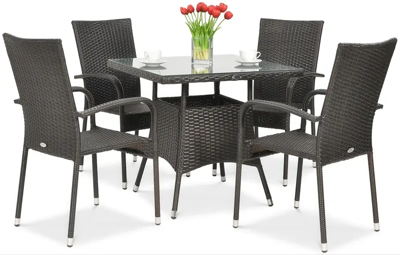 Essgruppe FIESTA/LUGO 4+1 Polyrattan Braun 80x80 cm