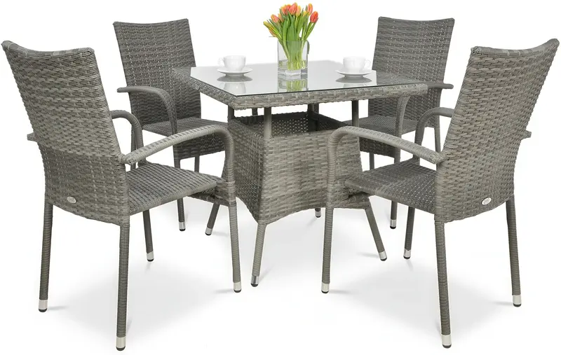 Essgruppe FIESTA/LUGO 4+1 Polyrattan Grau 80x80 cm
