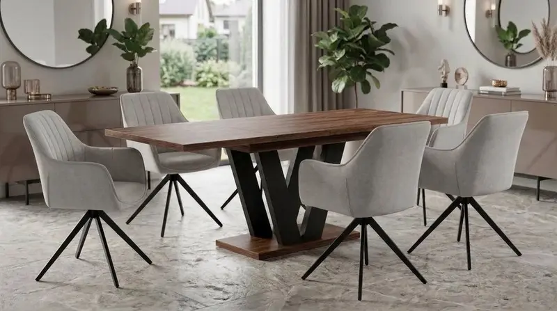 Essgruppe Lara - Eiche Monastery mit 6 Stühlen in Creme-Beige für 6 Personen