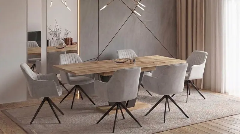 Essgruppe Lara - Eiche Wotan mit 6 Stühlen in Creme-Beige für 6 Personen