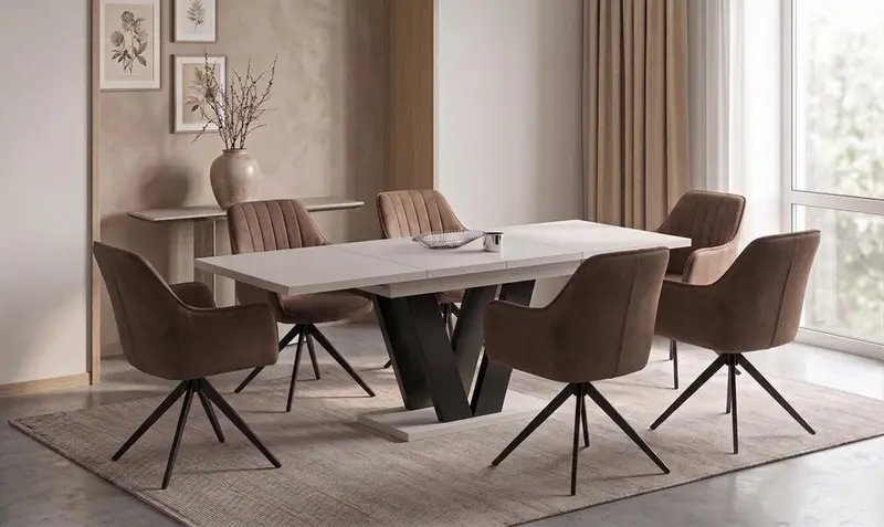 Essgruppe Lara - Kaschmir-Beige mit 6 Stühlen in Braun für 6 Personen