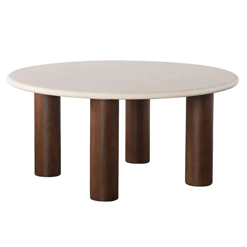 Esstisch Japandi Ø140cm in Betonoptik - Beige/Braun