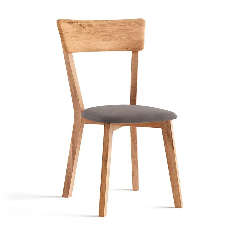 Esszimmerstuhl aus Massivholz | Minimalistischer Eichenstuhl Leon mit Rückenlehne und gepolstertem Sitz in Graphit