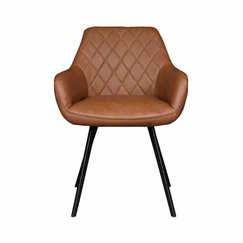 Esszimmerstuhl – Cognac PU-Leder, Schwarzes Metall, Federnder Sitz - Karl | Kick Collection