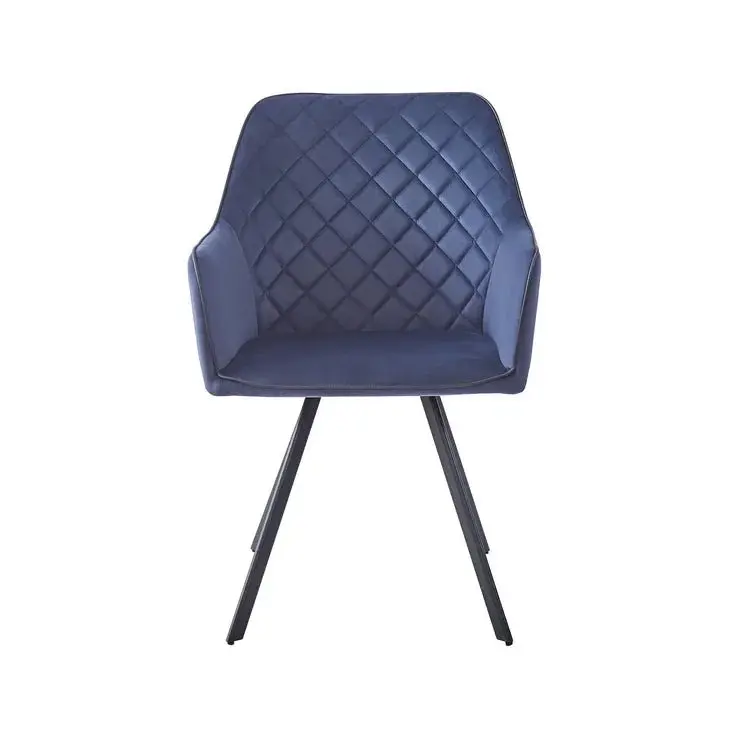 Esszimmerstuhl – Dunkelblaue Farbgebung, Samt Bezug, Gesteppte Rückenlehne, 85 cm - Amber 125 | Kayoom