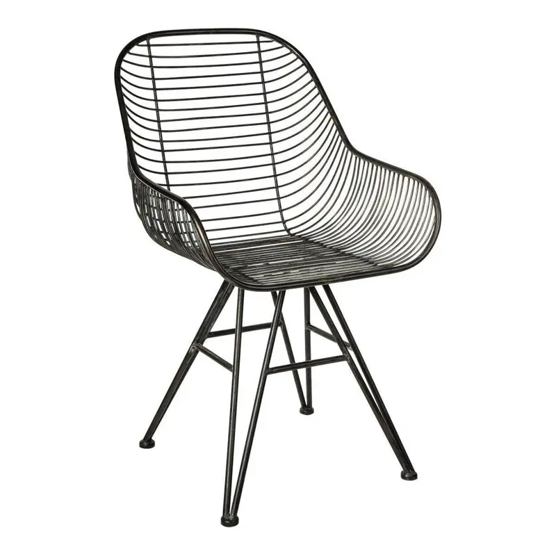 Esszimmerstuhl – Schwarze Oberfläche, Draht Design, Metall Struktur | PTMD