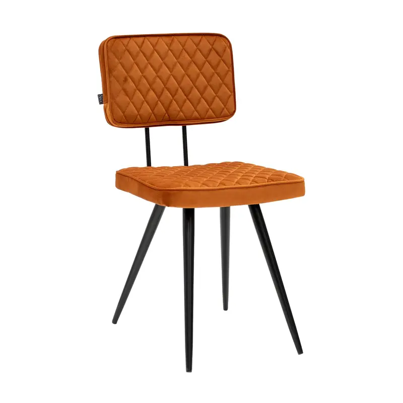 Esszimmerstuhl – Velvet Stoff, Rautensteppung, Orange Farbe - Toby | Kick
