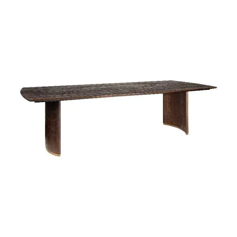 Esszimmertisch – Braunes Mangoholz mit Goldmetall, Rechteckige Form, Zwei-Bein-Gestell, 280 cm - Ostara | PTMD