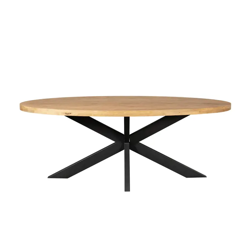 Esszimmertisch – Helles Mangoholz, Schwarzes Metall, Ovale Form – Dakota | Starfurn