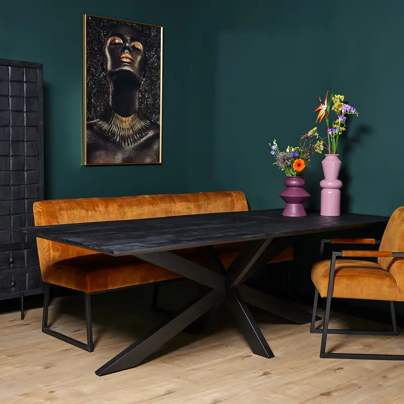 Esszimmertisch - Mangoholz Schwarz, Matrixgestell, Rechteck Form, 160 cm – New York | Starfurn