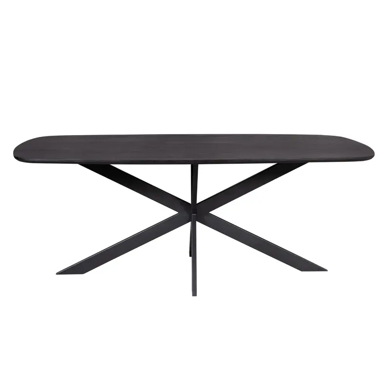 Esszimmertisch - Mangoholz, Schwarzes Finish, Metall Matrixfuß, Ovale Form – Elegance | Starfurn