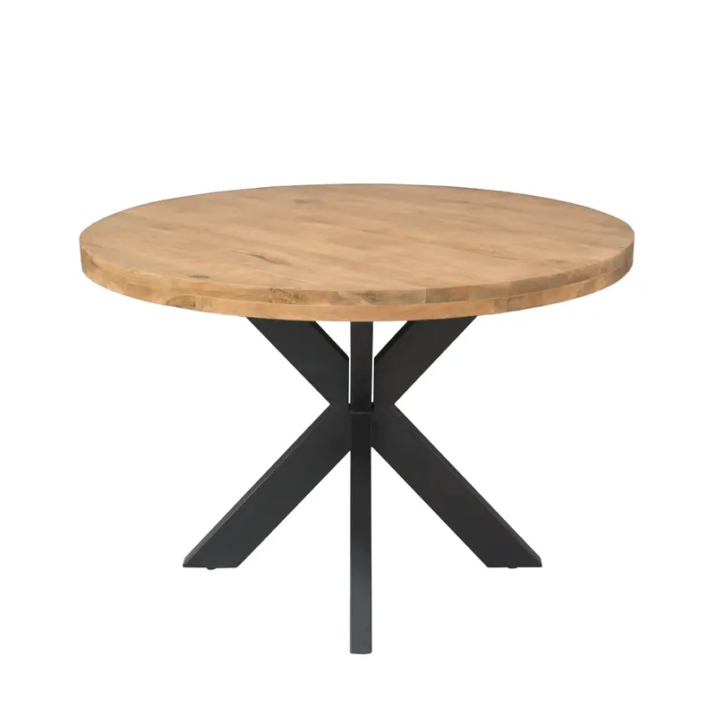 Esszimmertisch – Massives Mangoholz, Schwarzes Metall, Runde Form – Dakota | Starfurn