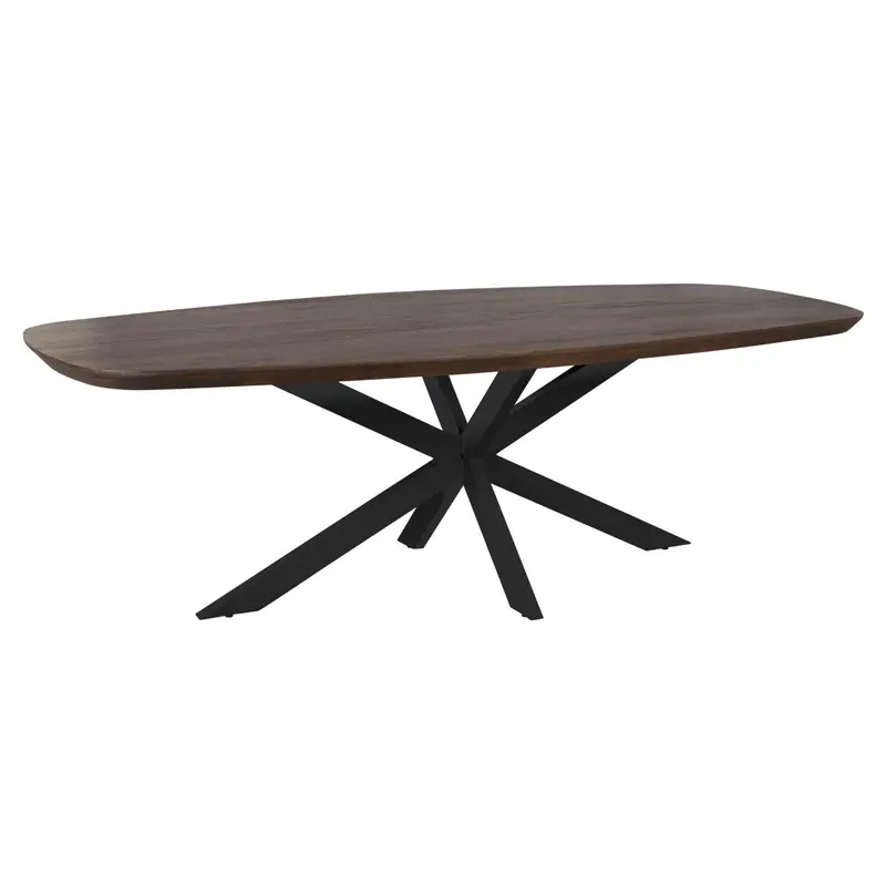 Esszimmertisch - Ovale Form, Braunes Tischblatt, Schwarzes Metallgestell, 240 cm – Madison | Starfurn