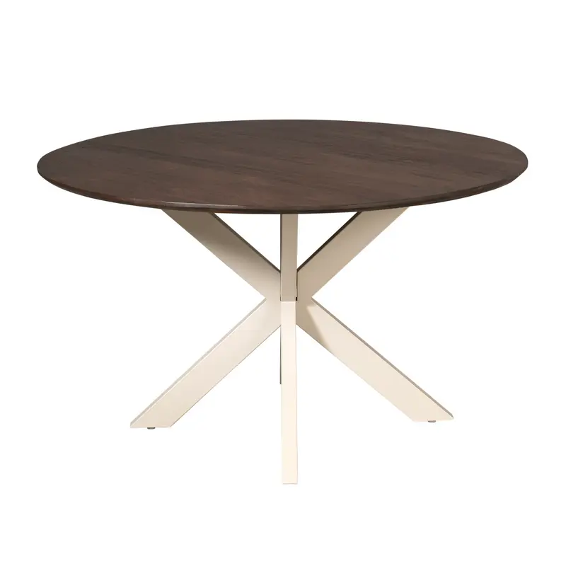 Esszimmertisch - Runde Form, Braunes Tischblatt, Sandfarbenes Metallgestell, 150 cm – Madison | Starfurn