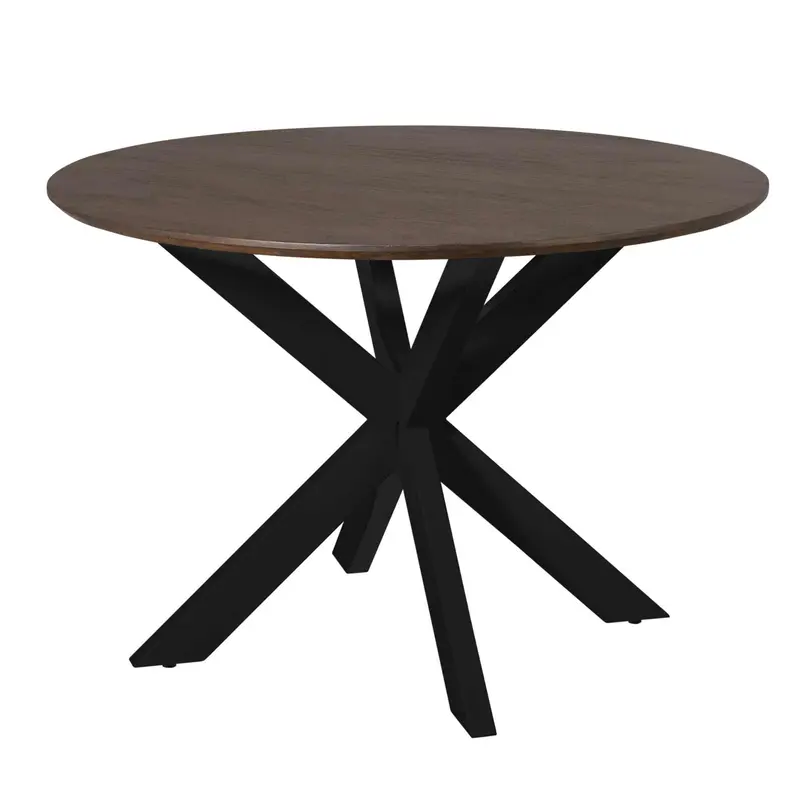 Esszimmertisch - Runde Form, Braunes Tischblatt, Schwarzes Metallgestell, 110 cm – Madison | Starfurn