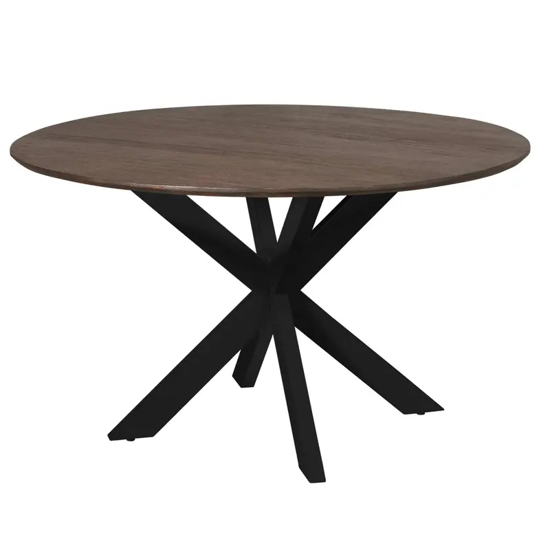 Esszimmertisch - Runde Form, Braunes Tischblatt, Schwarzes Metallgestell, 150 cm – Madison | Starfurn