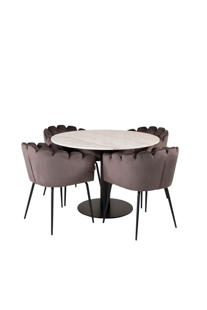 Estelle Essgruppe rund mit Marmortisch Ø 106 cm und 4 Limhamn Stühlen