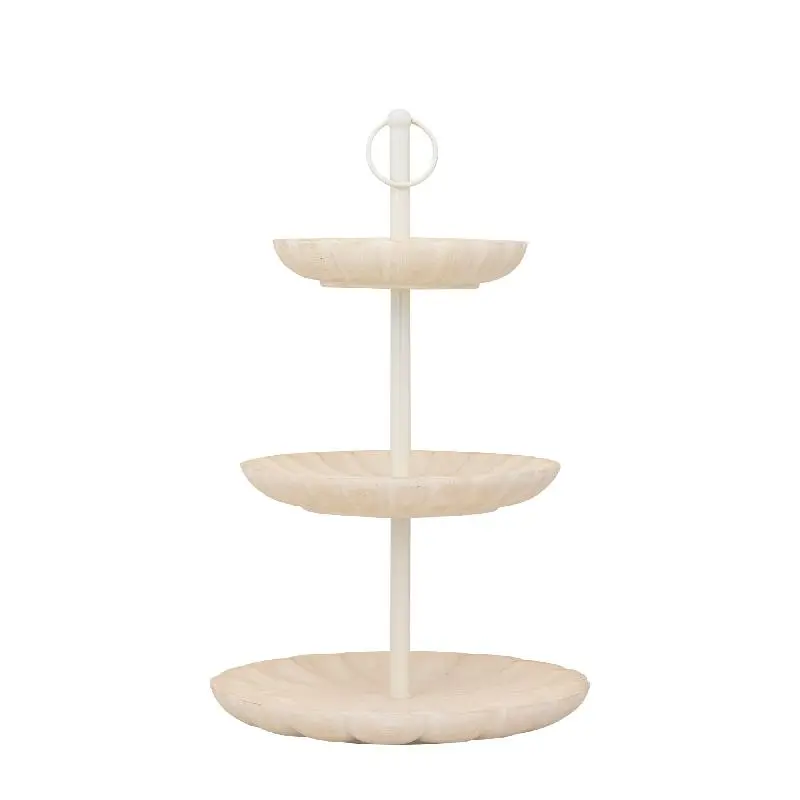 Etagere – Dreistufiges Design, Mangoholz Material, Runde Form, Creme – Meril | PTMD