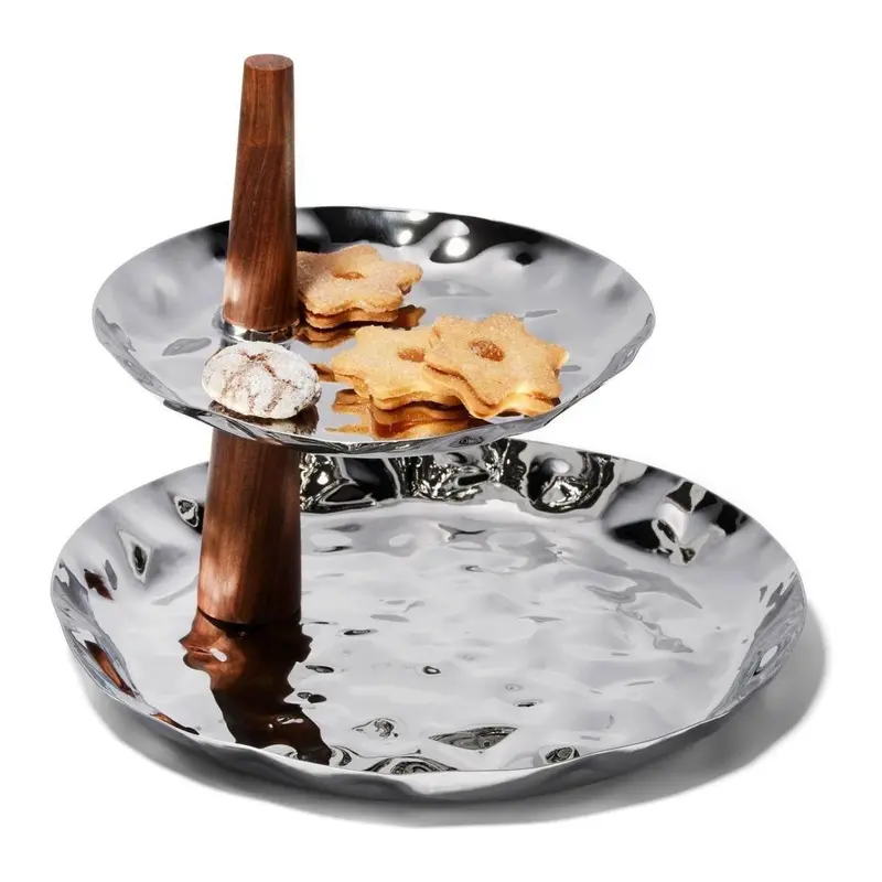 Etagere Spiegelpolierter Edelstahl, Rosenholz-Akzente, 2-stufige Elegante Präsentation – Valencia | Philippi