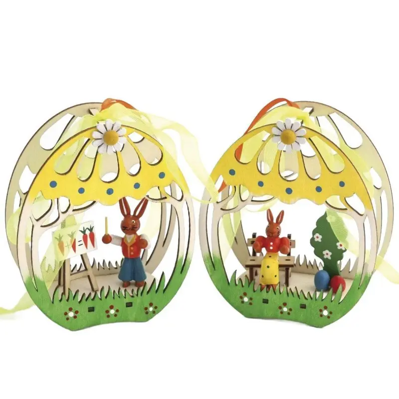 Fensterbild Ei mit Osterhase, 2er Set, farbig, 13 cm
