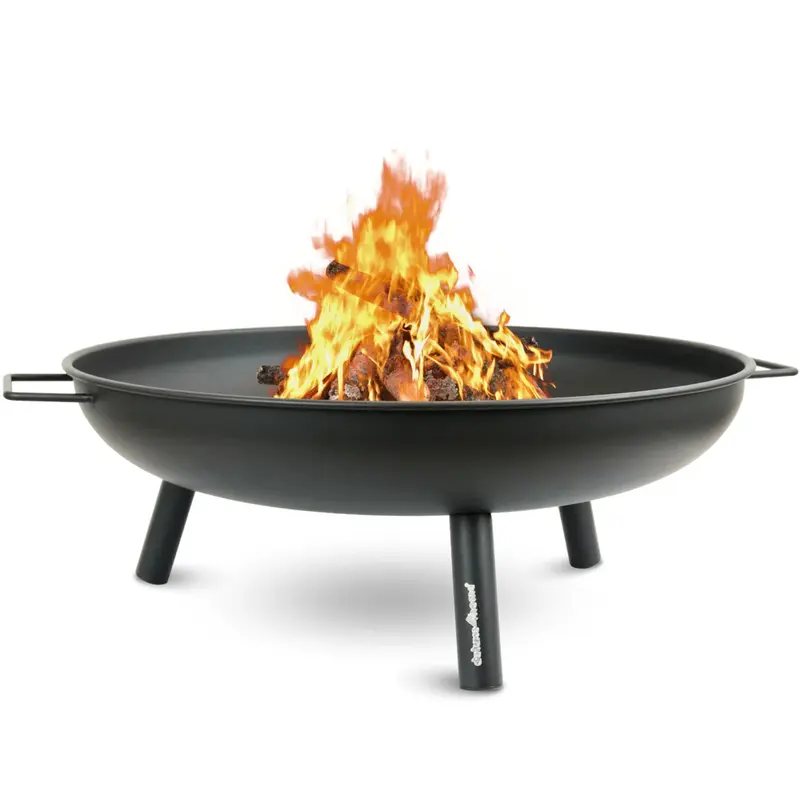Feuerschale, 0,7 mm starkes Eisen, Ø 58 cm, H 23 cm, 3 Standfüße, 2 Handgriffe, robust und mobil, für Garten, Terrasse, Camping, Schwarz