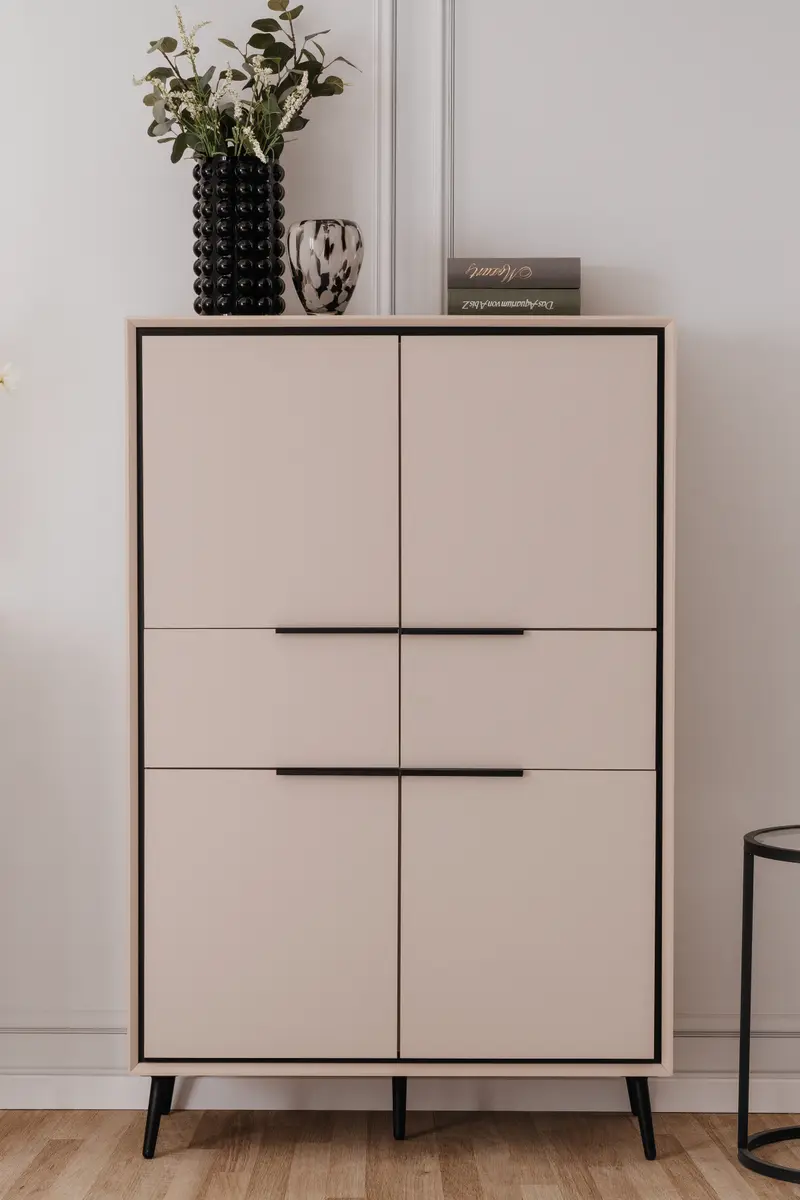 Finori Highboard mit Schubladen Arona Sand/Schwarz ca. B/H/T 90 x 140 x 38 cm