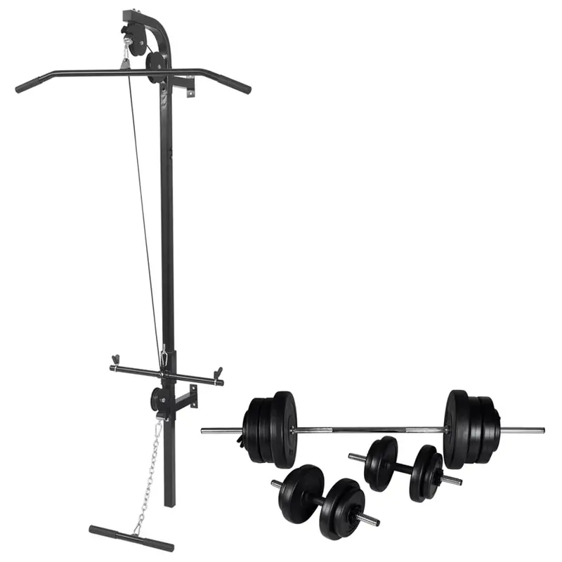 Fitnessstation Wandmontage mit Langhantel Kurzhantel Set 60,5 kg