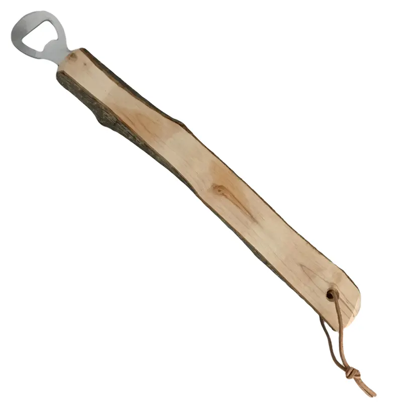 Flaschenöffner aus Holz mit Rinde lang