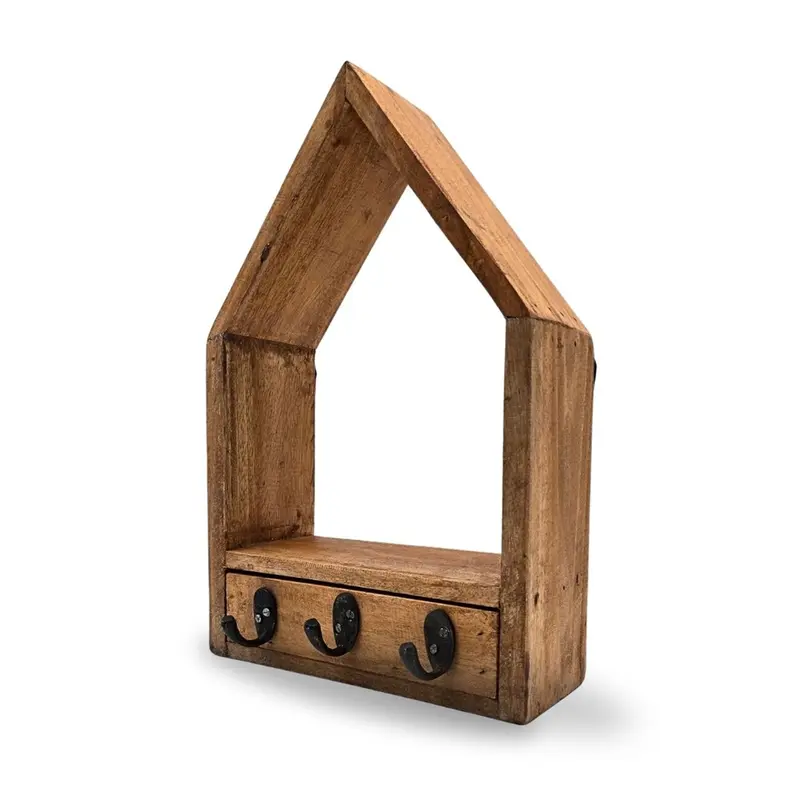 FLUR SCHLÜSSELBRETT "HOME" | 3 Haken, Massivholz | Haus Schlüsselhaken