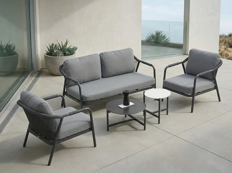 Focus Garden Gartenlounge-Set "GRAFTON CAFFE" Grau - Seilgeflecht / Rope