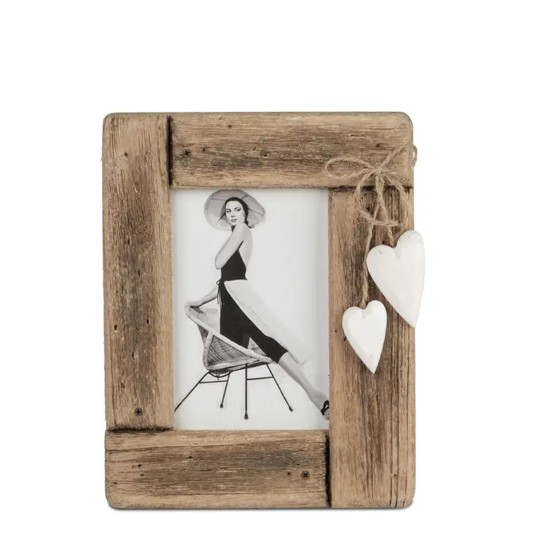 Fotorrahmen 10x15 cm aus Holz mit 2 Herzen