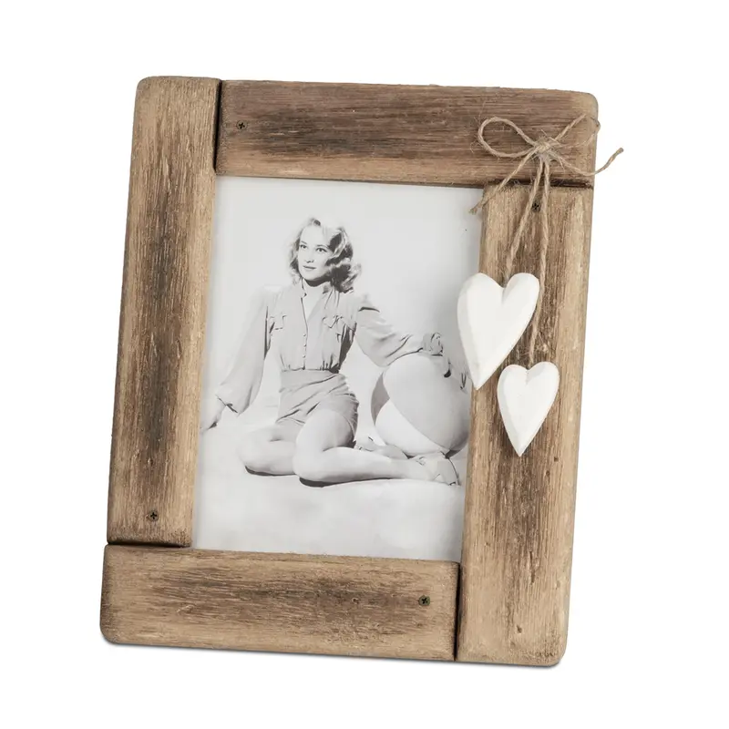 Fotorrahmen 13x18 cm aus Holz mit 2 Herzen