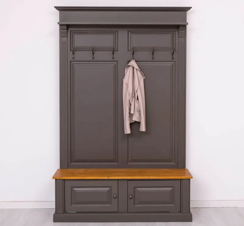 Garderobe aus Massivholz mit 6 Haken und 2 Staufächern - Holzkontrast