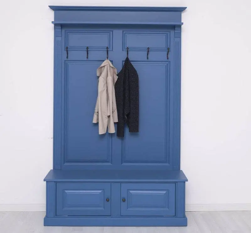 Garderobe aus Massivholz mit 6 Haken und 2 Staufächern unifarben