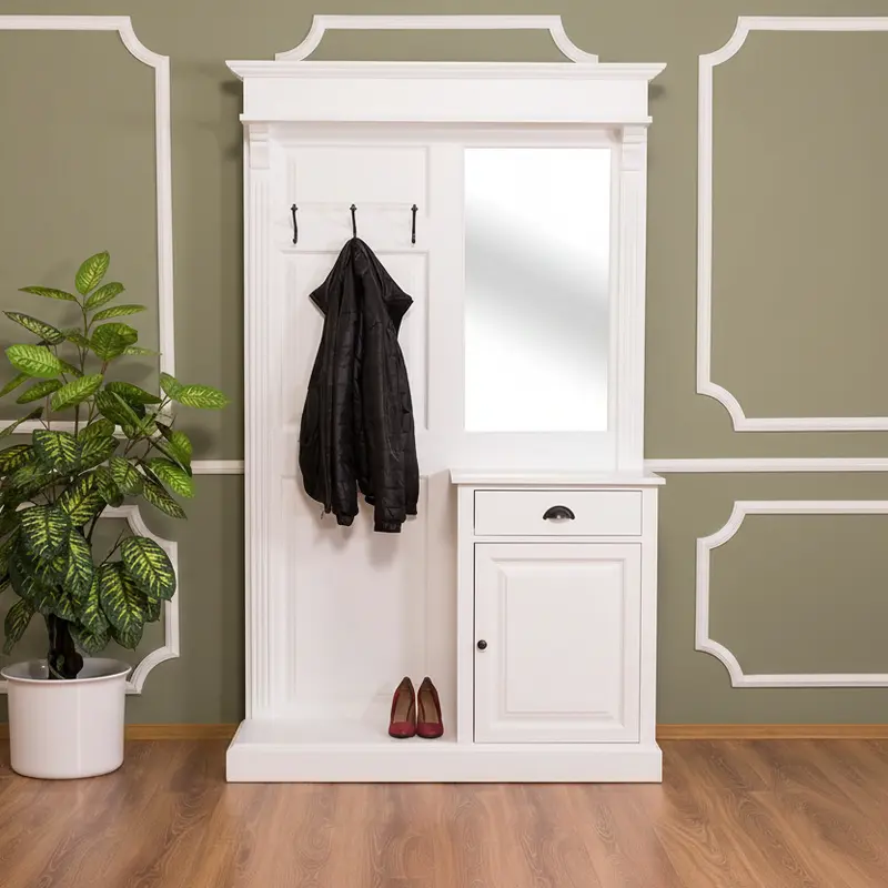 Garderobe aus Massivholz mit Spiegel und Schrankablage