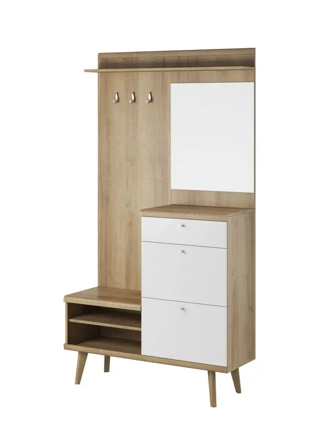 Garderobe PRIMO – PG110 – Weiß / Sonoma Eiche – Moderne Flurgarderobe mit Stauraum und Haken