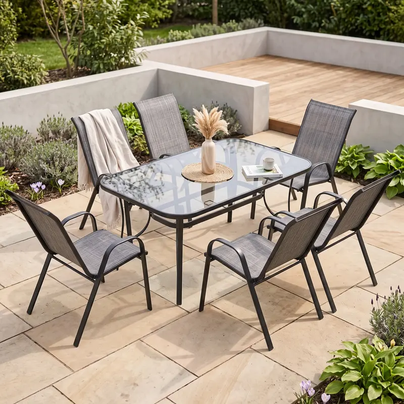 Garten-Essgruppe BOLOGNA 150/6 - mit 6 Stühlen, Anthrazit / Mixed Grey